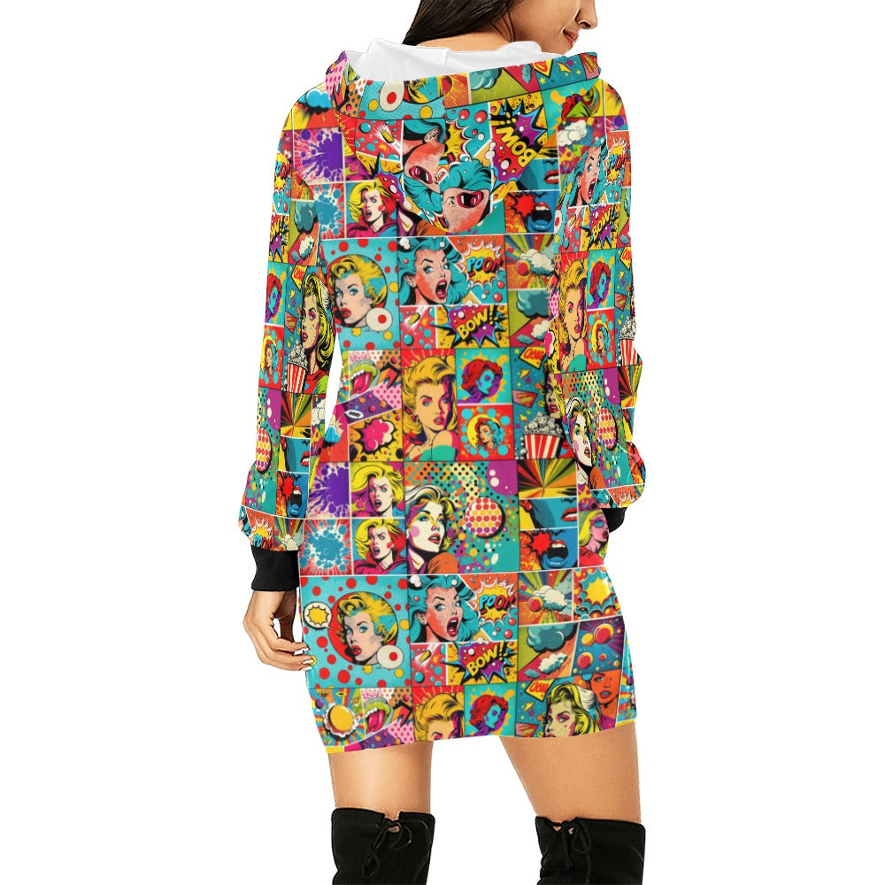 Ladies | Hoodie Mini Dress | Popart Cartoon