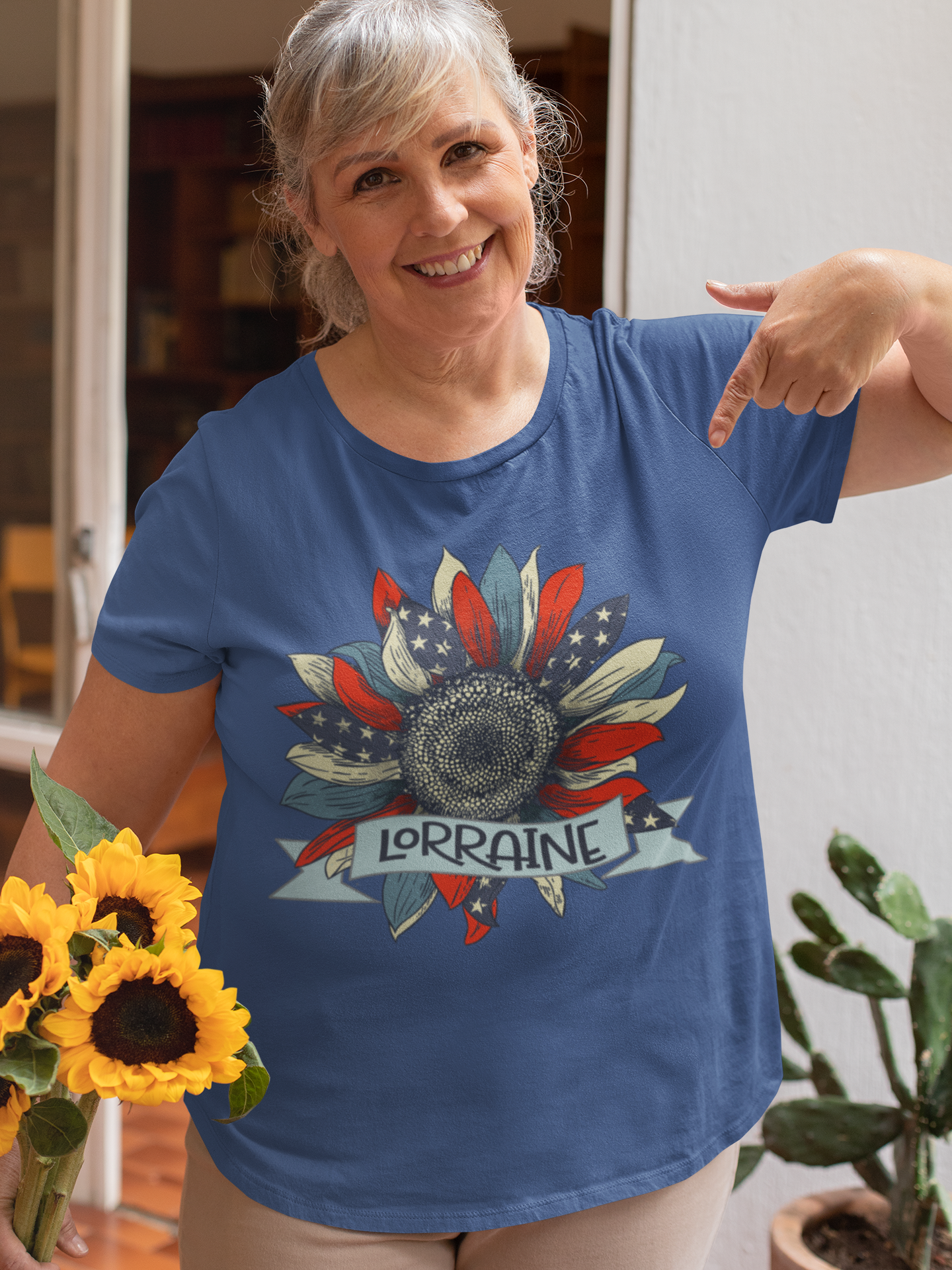 Customise It  | Women's T-Shirt | USA Flag Sunflower | Add Name