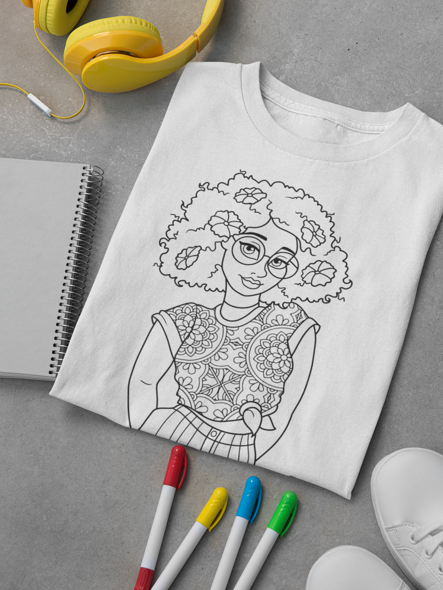 Colour It | Hippie Chick | Colouring T-Shirt | Textile Craft Gift